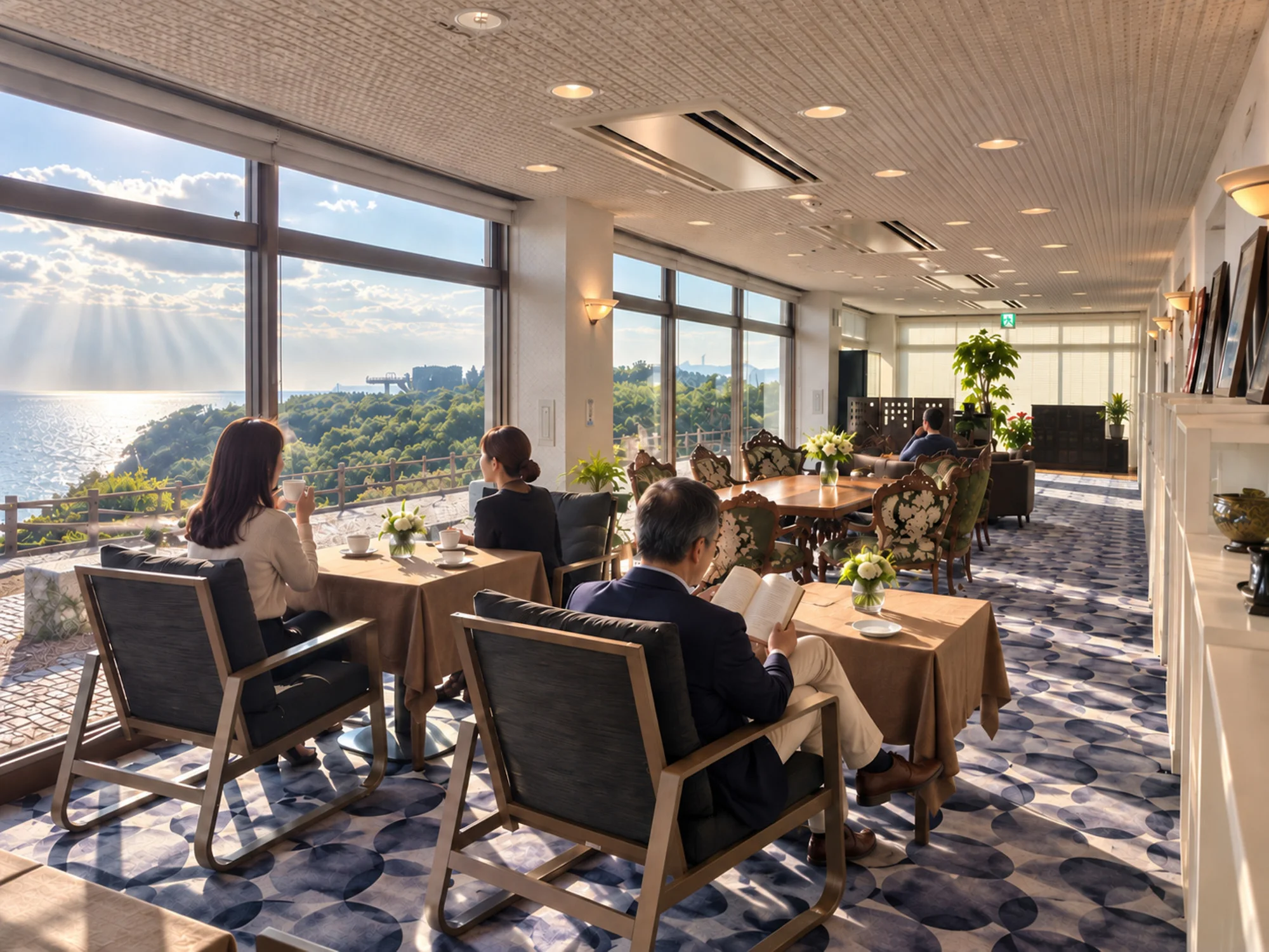 Conversation in a space overlooking the sea